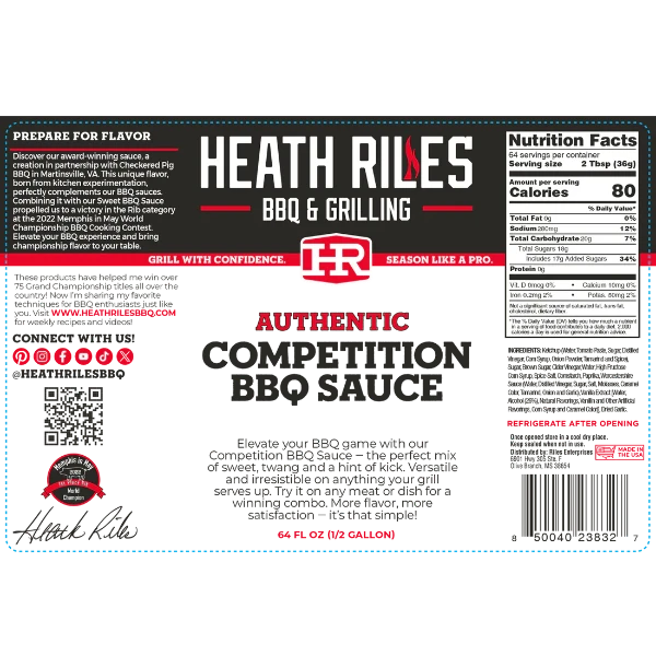 Heath Riles BBQ Competition BBQ Sauce Half Gallon