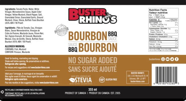 Buster Rhino's No Sugar Added Bourbon BBQ Sauce