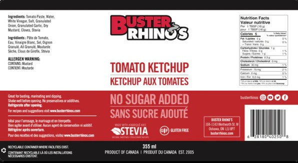 Buster Rhino's No Sugar Added Ketchup